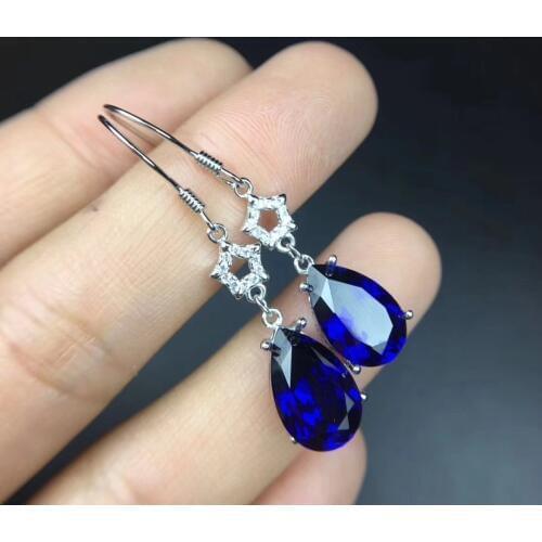 Sapphire earring Free shipping Natural real sapphire 925 sterling silver Fine jewelry 8*12mm