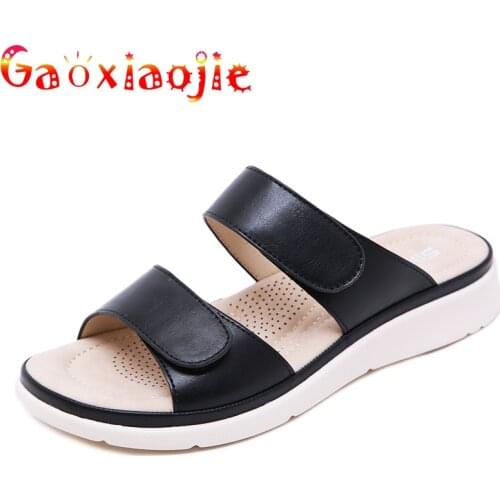 Slippers Women 2021 New Fashion Buckle Strap Velcro Soft Non-slip Wedge3cm Sandals Plus Size ladies Slides Vacation beach Shoes