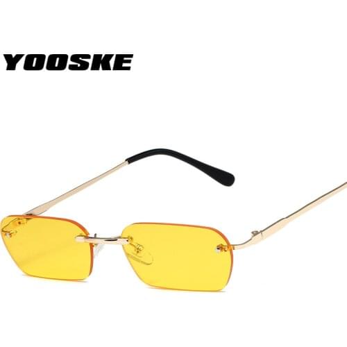 YOOSKE rimless sunglasses women luxury brand designer cat eye sun glasses men vintage retro square small sunglass black yellow
