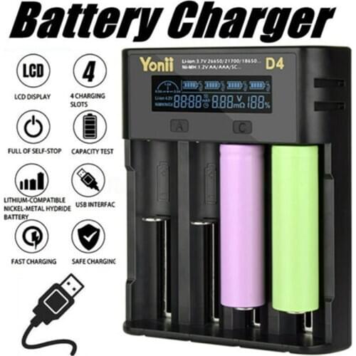 4 Slots Smart Battery Charger For 18650 21700 26650 Lithium AA AAA Nimh Battery