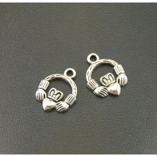 10Pcs Jewelry Findings Wholesale Silver Color Tone Claddagh Ring Charm Jewelry Making DIY Handmade Craft 13x 18mm A807