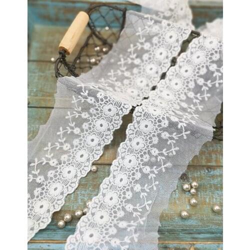 2 Meters Pure White Flower Embroidered Cotton Lace Trim Water Soluble Lace Fabric Handmade DIY Sewing Supplies Craft 9cm Width