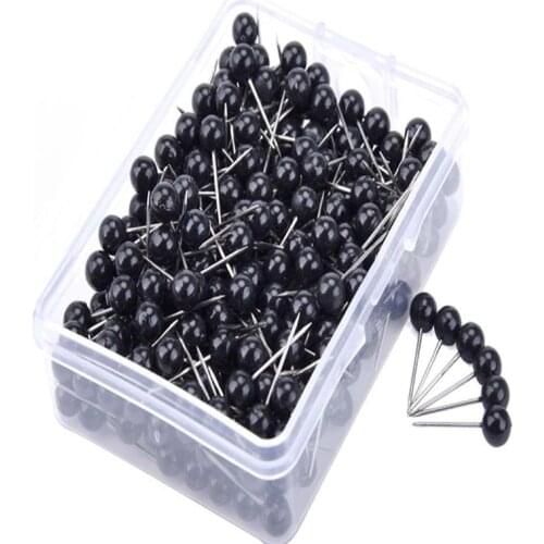 300 Pcs Black Map Tacks Push Plastic Round Pearl Head with Steel Point for Corkboard Bulletin Board and Fabric