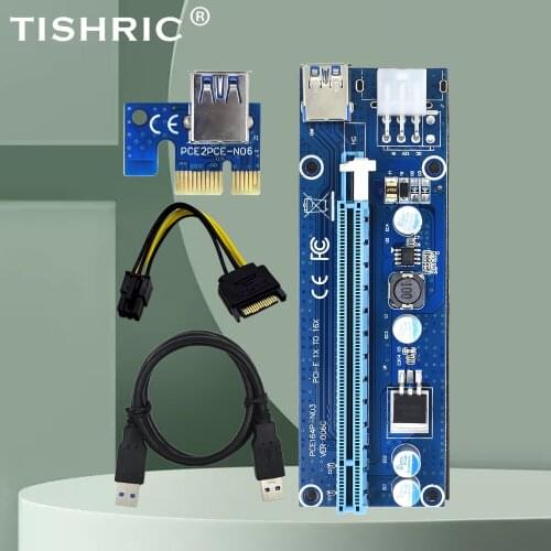 TISHRIC 5PCS PCI VER006C Riser Card PCIE Graphics Extension Cable PCI-E 1X To 16X Extender Adapter 6 Pin 006C Riser Mining Card