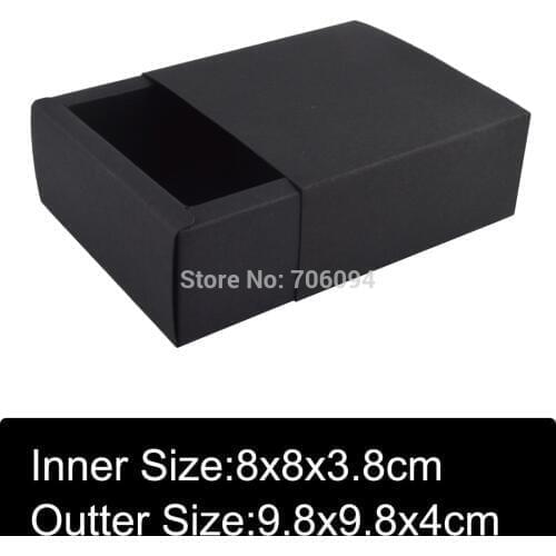 50pcs 9.8x9.8x4cm Black drawer paper box handmade Black gift Candy box custom slide box logo