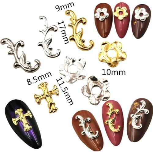 50pcs/pack metal nail art hollow five flower spray cross for jewelry nails sticker decoration gel nail art tools