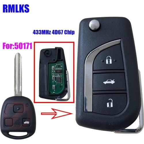 For Toyota Avensis Prado 120 RAV4 Kluger 3 Button Upgraded Flip Remote Car Key Fob 433MHz 304.2Mh 4D67 4C Chip 50171 60030 60081