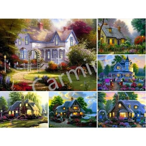 5D DIY Landscape Diamond Painting House Garden Cross Stitch Diamond Embroidery Handmade Full Round&Square Drill Home Decoration