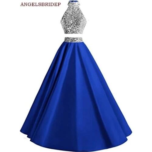 ANGELSBRIDEP Two Pieces Prom Dresses Vestidos de festa Sexy High-Neck Sparkly Sequined Floor-Length Formal Evening Party Gowns