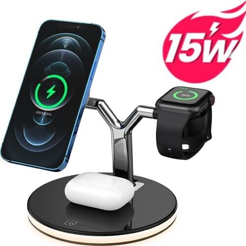 3 In 1 15W Wireless Fast Charger For Iphone11 12 Pro Max 12 Mini 15W Qi Wireless Charger Foldable Magnetic For I Watch SE