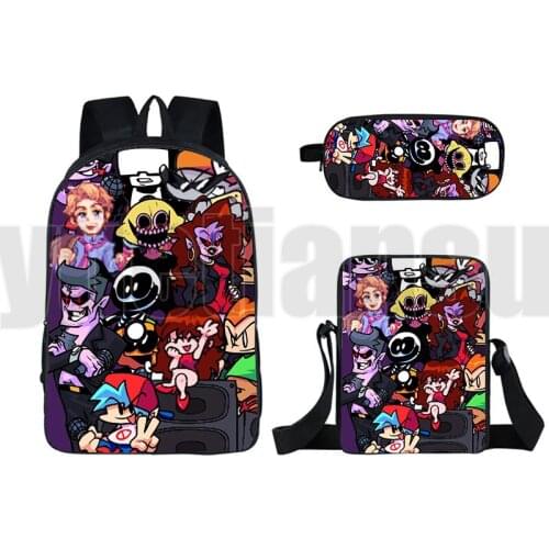 3 Pcs Set 16 Inch Friday Night Funkin Backpack 3D Video Game Anime School Bag Bagpack Bookbag Cute Pencil Case Shoulder Bag