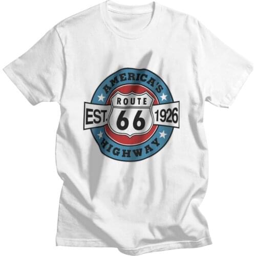 Vintage Historic Route 66 T Shirt Mens 100% Cotton Printing T-shirts Novelty Tshirt Short Sleeve America Highway Tees Tops