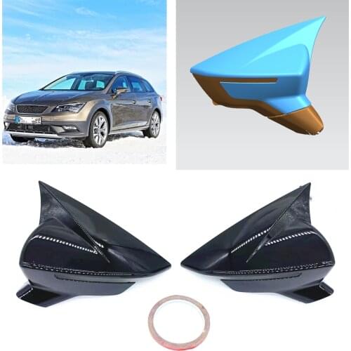 For Seat Leon Mk3 5F Ibiza MK5 2013-2019 Exterior Door Window Side Add On Rear View Caps Glossy Black Rearview Mirror Cover Trim