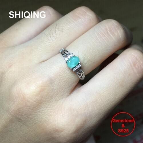 SHIQING Nature green emerald ring, vintage art deco ring, genuine gesmtone may birthstone gift leaf ring for her