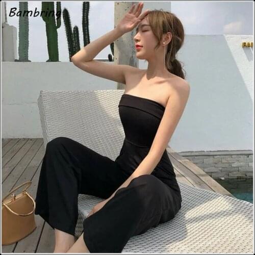 Summer Women Sleeveless Strapless Jumpsuits Office Lady Elegant Overalls Black Tube Top Backless Party Wedding Jumpsuits Slim
