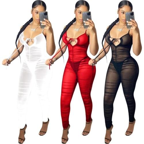 White Jumpsuit Women Elegance Black Red Mesh Jumpsuit Sheer See Through Club Outfits for Women Ladies Party Bodycon Mono Mujer