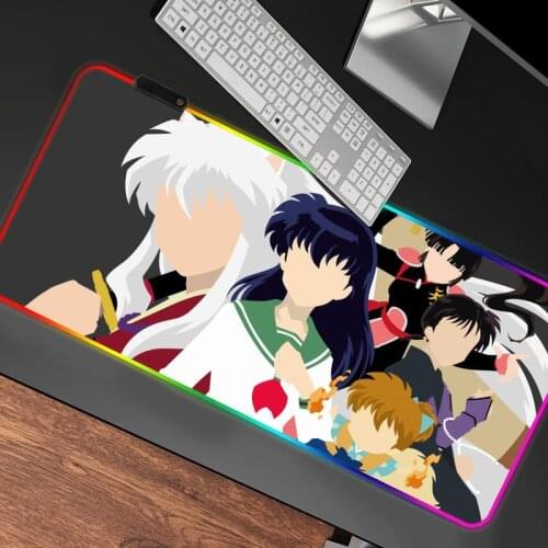 Anime Kagome Higurashi Laptop Computer Mousepad RGB gaming mouse pad large XL mouse carpet keyboard pad mouse pad with backlight