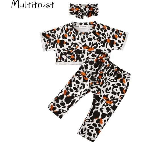 Baby Girls Summer Suit New Clothes Infant Toddler Girls Leopard T-shirts Tops+Long Pants Children Csaual Tracskuits Outfits 1-4Y