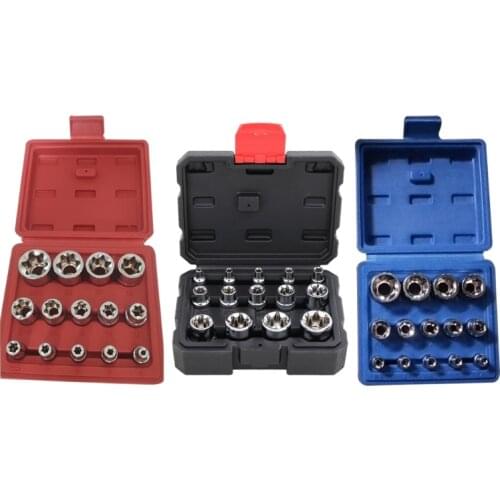 14Pcs E Torx Star Female Bit Socket Set, E4 -E24 Female External Torque Star Socket Sets, 1/2" 3/8" 1/4"