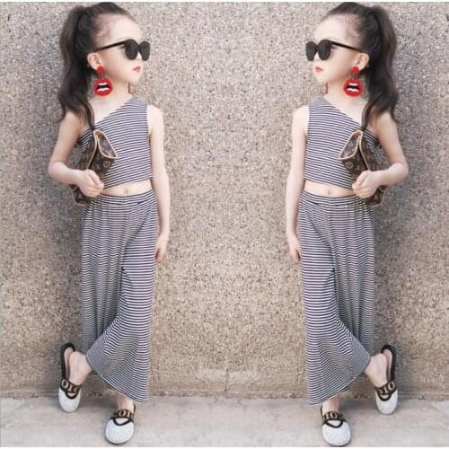 2020 new wholesale girls 2 pcs striped set vest+wide pants fashion summer girls suit 3-8t C445