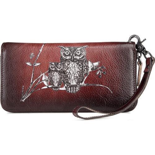 New Women Purse Clutch Handy Zipper Bag Female Multi-Cards Eagle Printing Money Clips Wrist Bags Genuine Leather Long Wallets