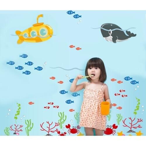 Underwater starfish fish bubble wall sticker for living rooms cartoon submarine kids room bathroom decoration wall decals murals
