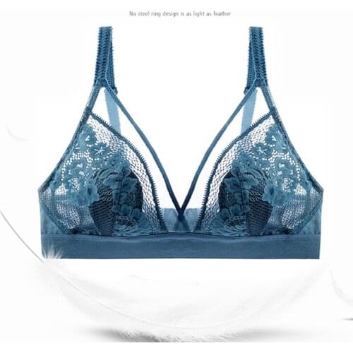 Sexy Lace Lingerie Women Ultra Thin Bralette Deep V Plunge Bra Push Up Temptate Brassiere Wireless Breathable Underwear B C Cup