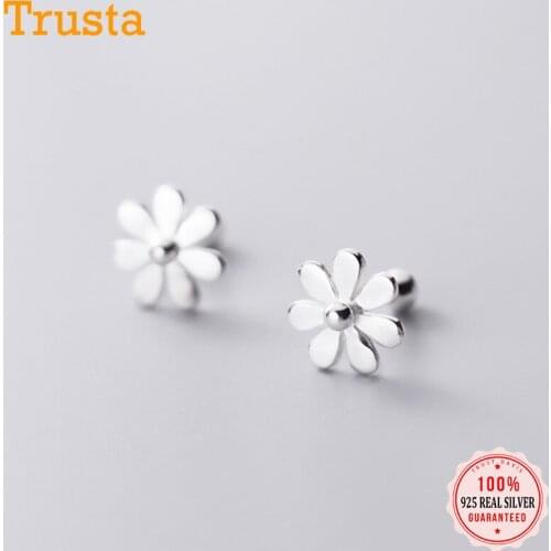 Trustdavis Real 925 Sterling Silver Fashion Sweet Flower Screw Stud Earrings For Women Children Mini Minimalist Jewelry DA1920