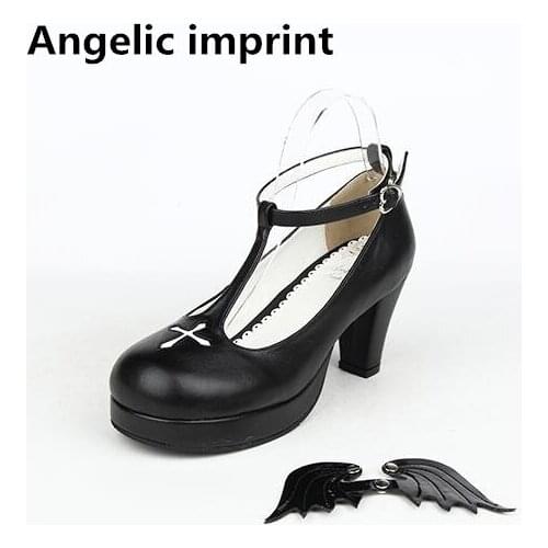 Angelic imprint handmade woman mori girl lolita cosplay shoes lady high heels Pumps women princess dress party shoes angel wings