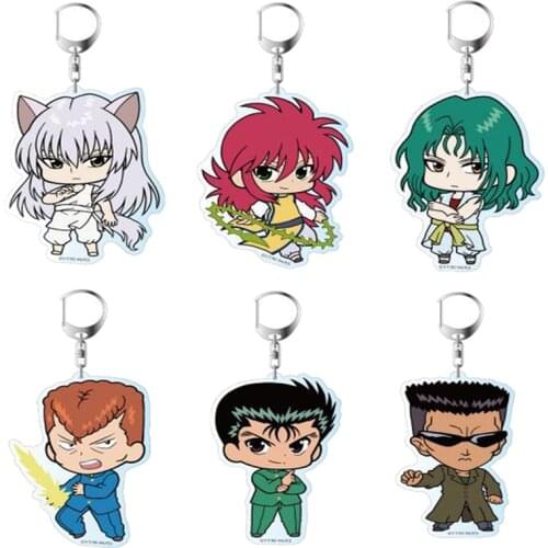 Urameshi Yuusuke Hiei Figure Keychain Cartoon YuYu Hakusho Acrylic Keyring Jewelry Anime Kuwabara Kazuma Pendant Key Holder New