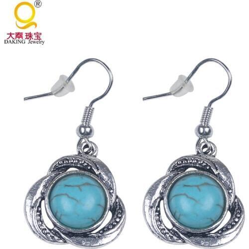 Vintage howlite earrings blue howlite earrings dropwater shape howlite tibetan jewelry hippie bohemian gypsy collection