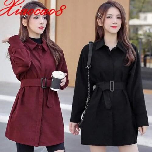 Women Corduroy Long Sleeve Shirt with Sashes 2021 Spring Autumn Blouses and Shirts Plus Size Woman Jacket Coat Solid Blouse