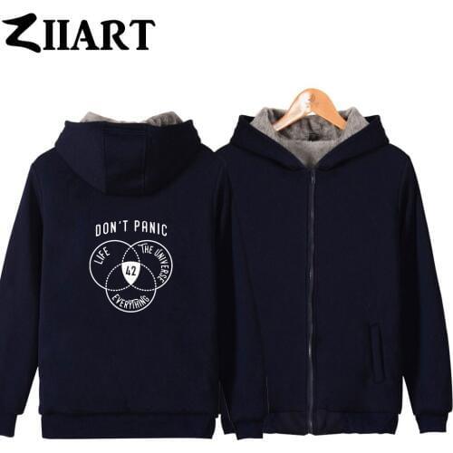 Don't panic 42 The Answer to Life the Universe Everything Girls Woman Full Zip Autumn Winter Plus Velvet Parkas ZIIART