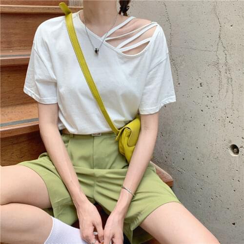 Woman TShirts 2021 Summer Hollow-out Loose Short-Sleeved T-shirt Womens Top Crop Top Mujer Camisetas