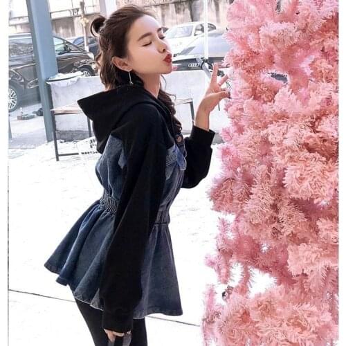 Sweater 100kg Autumn and Winter New Plus Size Womens Loose and Thin Stitching Denim Waist Long-sleeved Hooded Sweater