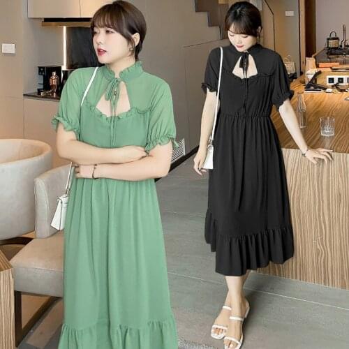 Womens Morandi Pearl Yarn Ruffle Hem Shor Sleeves Plus Size Long Dress