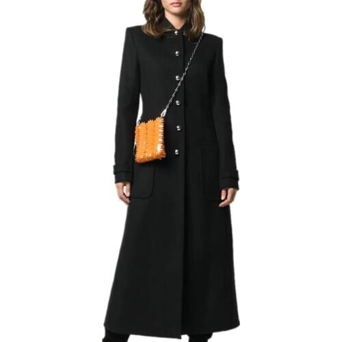 New arrival elagant x-long woolen coat women stand collar slim singlr breasted wool blends overcoat