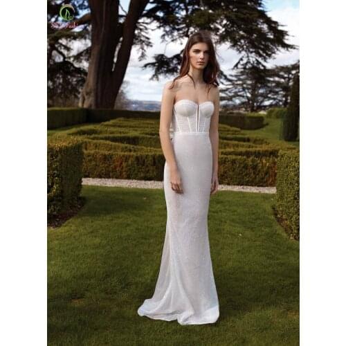 SSYFashion New Sexy Slim Mermaid Evening Dress Sweetheart Strapless Sequins Long Formal Party Gowns for Women Robe De Soiree