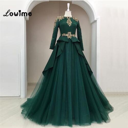 Vintage Green Evening Dress Robe De Soiree Formal With Lace Applique Dubai Turkish Abaya Middle East Women Party Gowns 2018 New