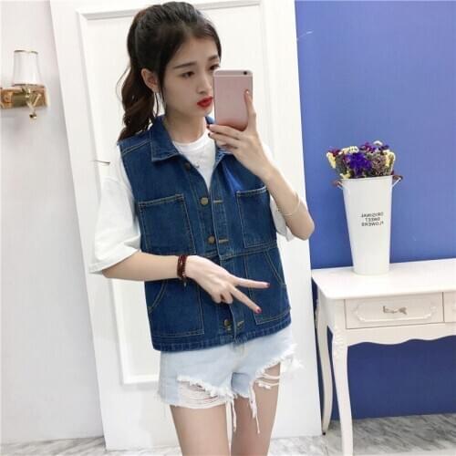 New Arrival Blue Color Design Denim Jackets Loose Women single Breasted Female Waistcoat Pockets Fashion Korean Style Vest jeans