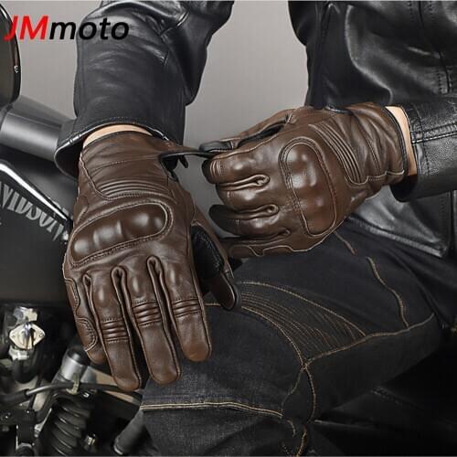 Winter Mens Cycling Gloves Moto Motorcycle Riding Leather Gloves Touch Screen Cowhide Retro Bikers Knight Equipment Women Men