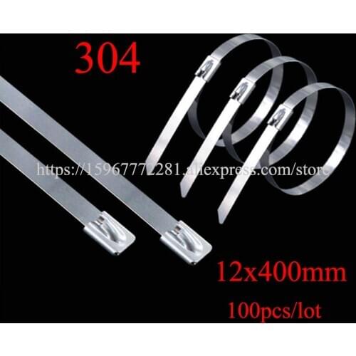 100PCS cable tie 304 self-locking stainless steel tie tape 12*400 cable metal insert tie tape plastic Marine transport Boat tie