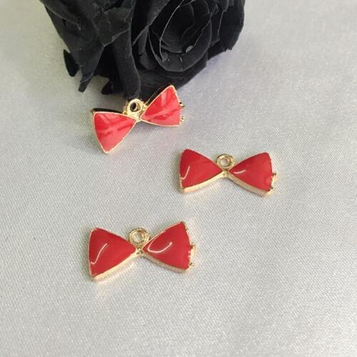 16*8MM 80Pcs Red Bowknot Shape KC Color Glazing Alloy Charms Jewelry Pendants