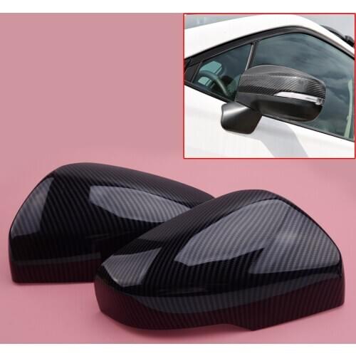 2pcs Black Carbon Fiber Texture Style Door Side Wing Rearview Mirror Cover Cap Trim Fit For Subaru XV Crosstrek 2018-2020