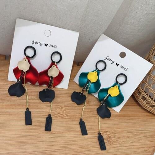 2020 Rose Petal Earrings Korean Retro Super Fairy Long Tassel Earrings European and American Temperament Exaggerated Earrings