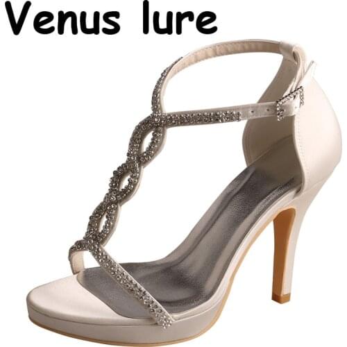 23 Colors) Women Shoes Sandals Wedding Ivory Heels with Rhinestones Size 9
