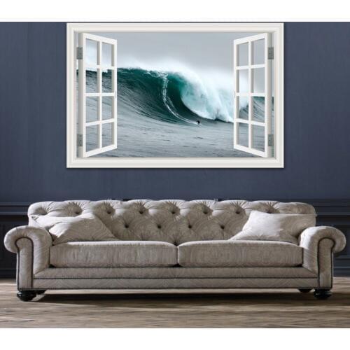 3d Window View Stickers Surf Sea Wall Sticker Removable Landscape Wallpaper Pvc Decals For Living Room Home Decor Artwork