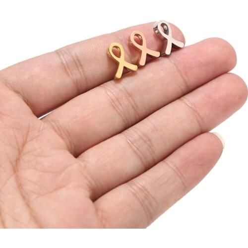 5pcs Stainless Steel Awareness Ribbon Charms Steel Gold Dangle Knot Ribbon Beads Pendants for Jewelry Making 1.9mm hole