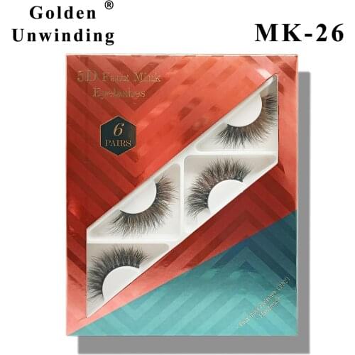 6Pairs 3D False Eyelashes Thick Long Lasting Mink Lashes Extension 5D Faux MinkLashes Golden Unwinding