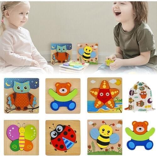 6PCS Wooden Puzzle Slice Early Childhood Educational Toy for Kids Puzzles Jigsaw of Animal Childrens Toys 3D Wooden Puzzle